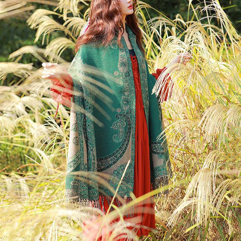 Buddha Stones Tibetan Vine Leaves Pattern Design Shawl Cozy Travel Scarf Wrap