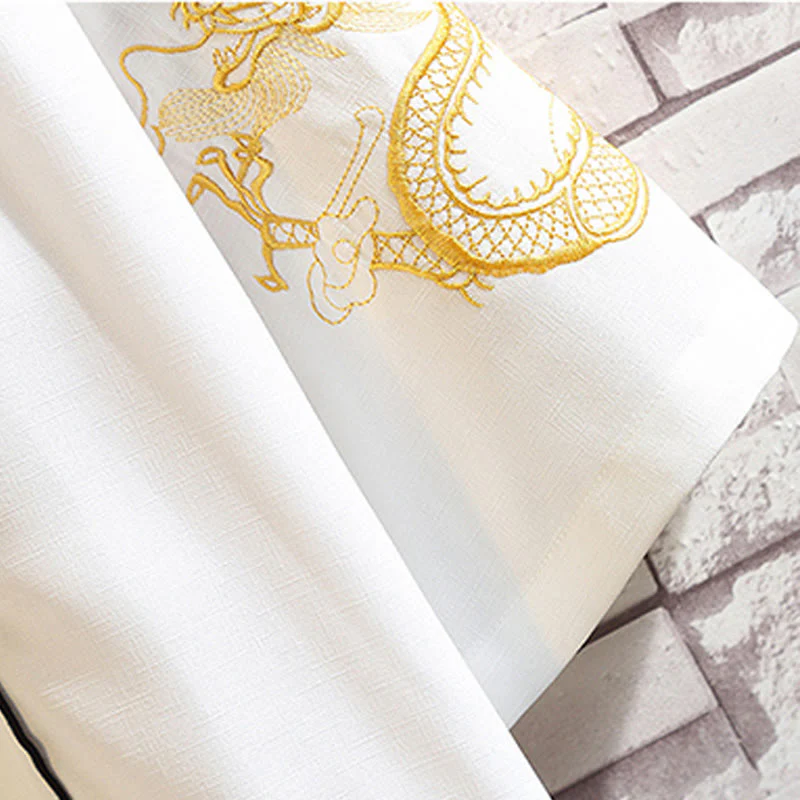 Buddha Stones Embroidery Dragon Phoenix Auspicious Cloud Waves Leaves Cranes Open Front Jacket Men's Kimono