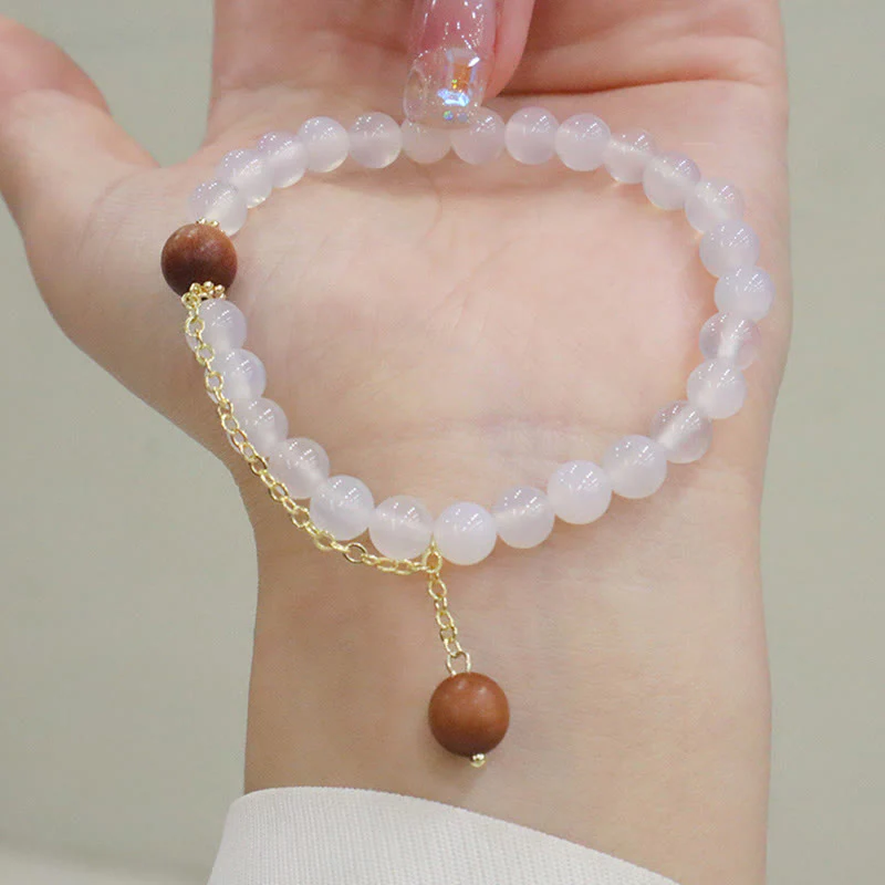 Buddha Stones Sandalwood Cat's Eye Fu Character Charm Protection Bracelet
