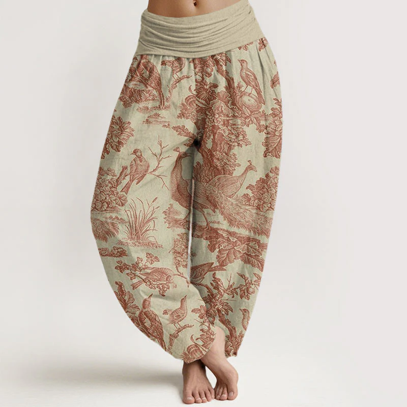 Buddha Stones Birds Trees Branches Pattern Women's Elastic Waist Harem Pants