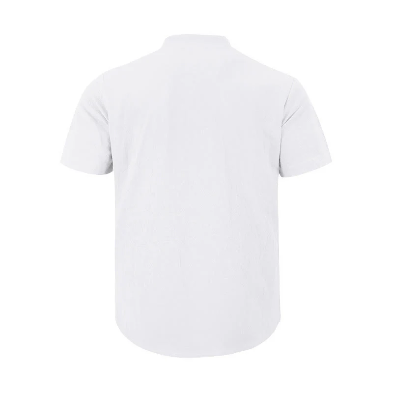 Buddha Stones Solid Summer Short Sleeve Half Buttons Linen Men's Shirt