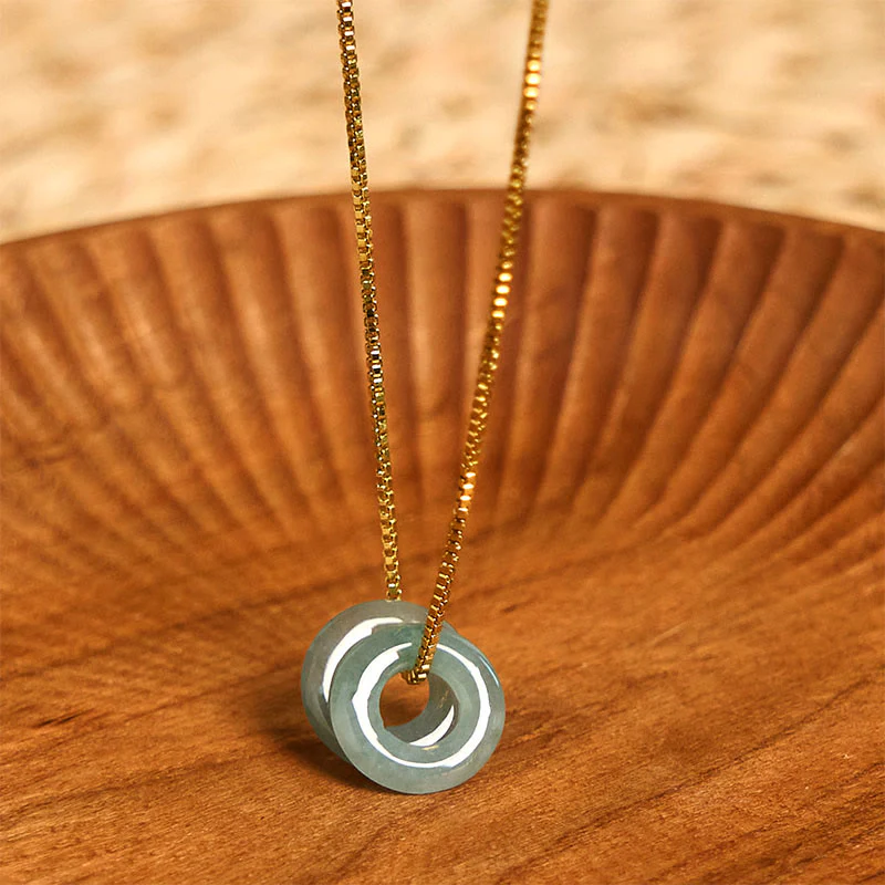 Buddha Stones Jade Double Peace Buckle Prosperity Necklace Pendant