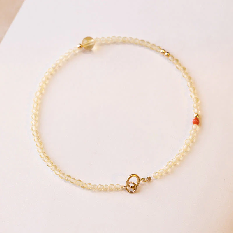 Buddha Stones 2mm Ultra-thin Citrine 14K Gold Plated Copper Beads Protection Bracelet