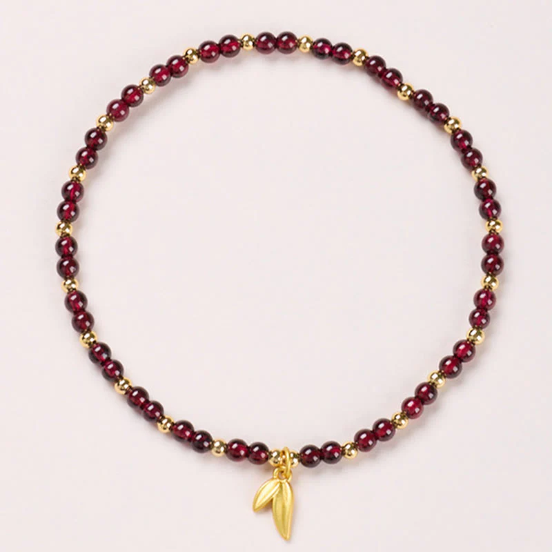 Buddha Stones Natural 4mm Garnet Copper Gold Plated Calm Anklet