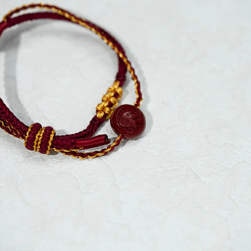 Buddha Stones Peach Blossom Knot Cinnabar Beads Eight-strand Braid Blessing Bracelet