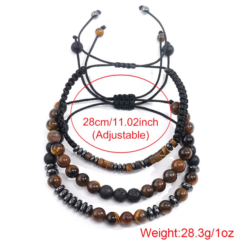 Buddha Stones 3Pcs Tiger Eye Lava Rock Protection Bracelet Set