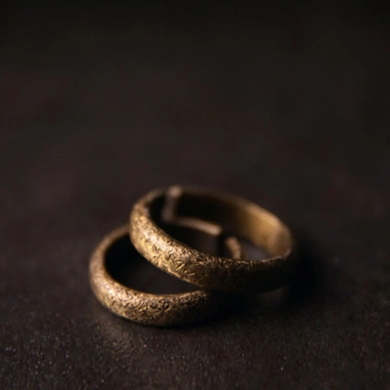 Buddha Stones Tibetan Vintage Texture Design Copper Luck Couple Ring