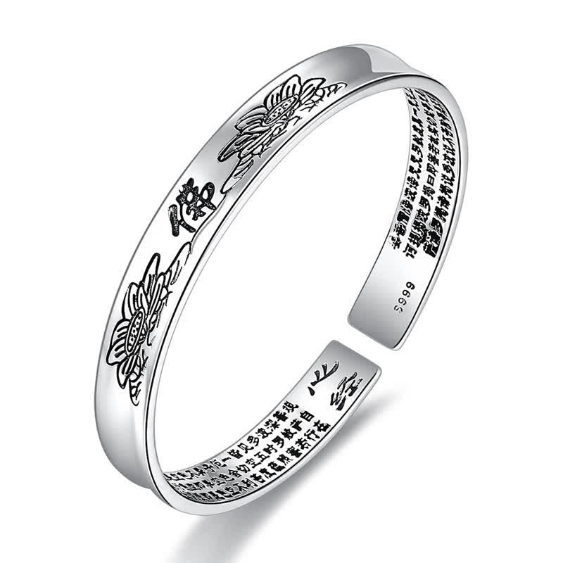 Buddha Stones Heart Sutra Mantra Lotus Peace Copper Cuff Bracelet Bangle