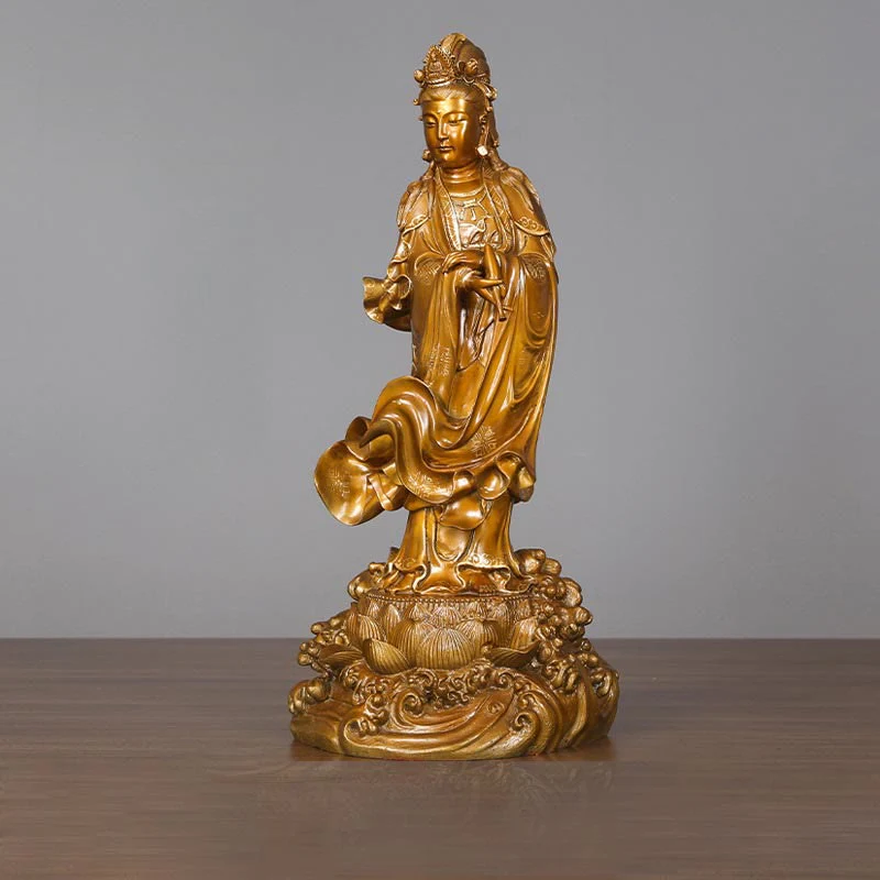 Buddha Stones Kwan Yin Avalokitesvara Holding A Vase Brass Harmony Copper Statue Home Decoration