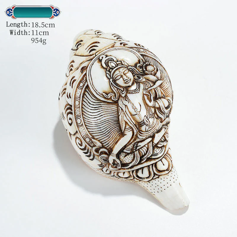 Buddha Stones Tibetan Handmade Engraved Shankha Buddha Avalokitesvara Conch Shell Wealth Decoration