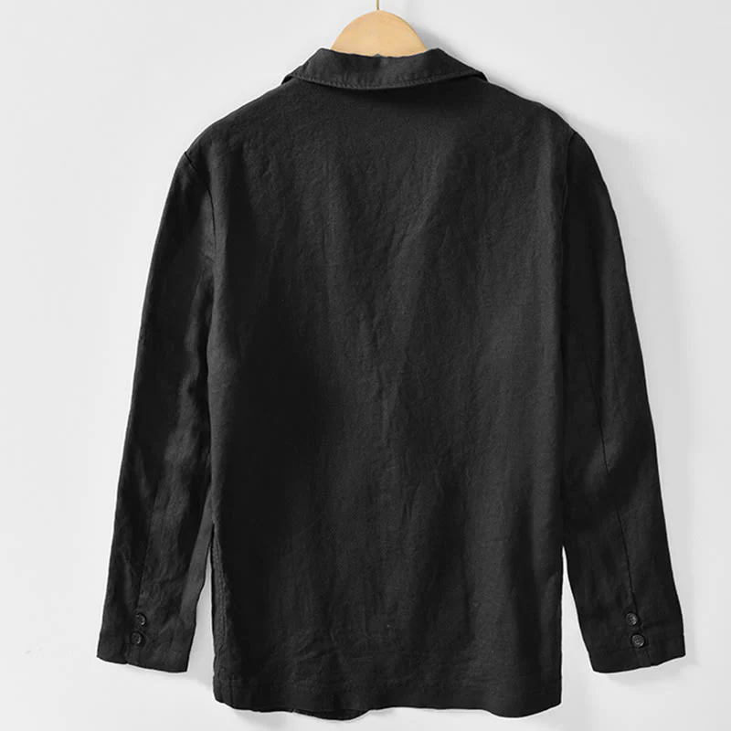 Buddha Stones Long Sleeve Button Placket Design Men's Cotton Linen Jacket Shirt With Pockets