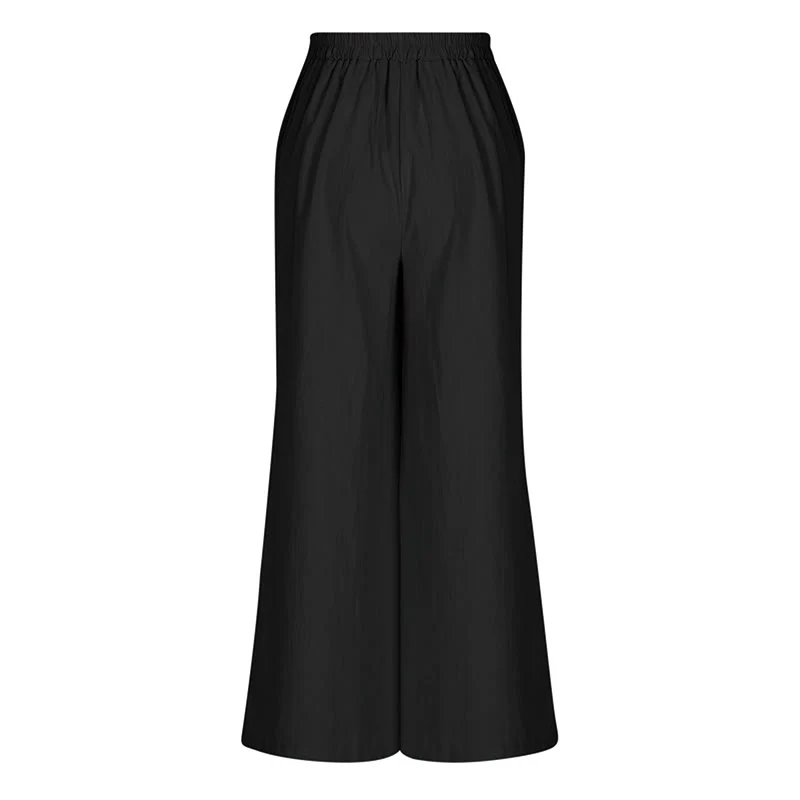 Buddha Stones Retro Casual High Waist Cotton Women's Wide Leg Pants With Pockets