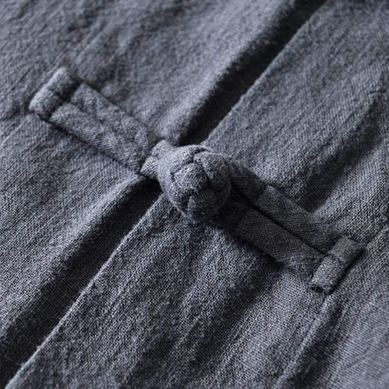 Buddha Stones Frog-Button Chinese Tang Suit Cotton Linen Men Jacket Shirt With Pockets