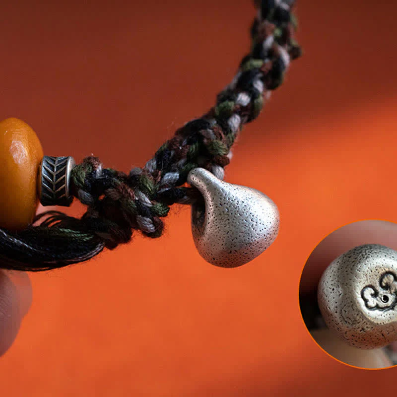 Buddha Stones 990 Sterling Silver Tibetan Handmade Amber Steelyard Weight Wish Protection Bracelet