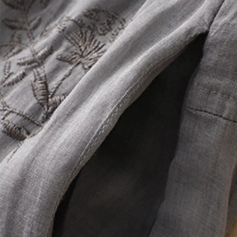 Buddha Stones Embroidered Pattern Women's Cotton Linen Harem Pants With Pockets