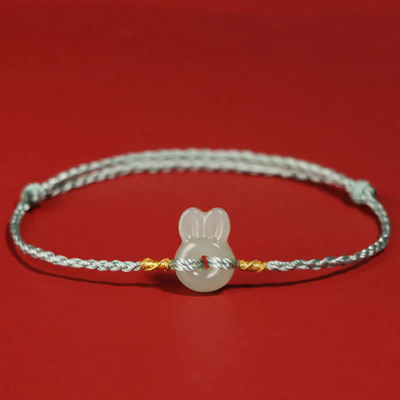 Buddha Stones Hetian Jade Cute Rabbit String Luck Bracelet