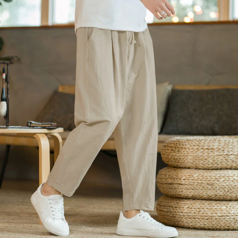 Buddha Stones Summer Men's Cotton Pants With Pockets