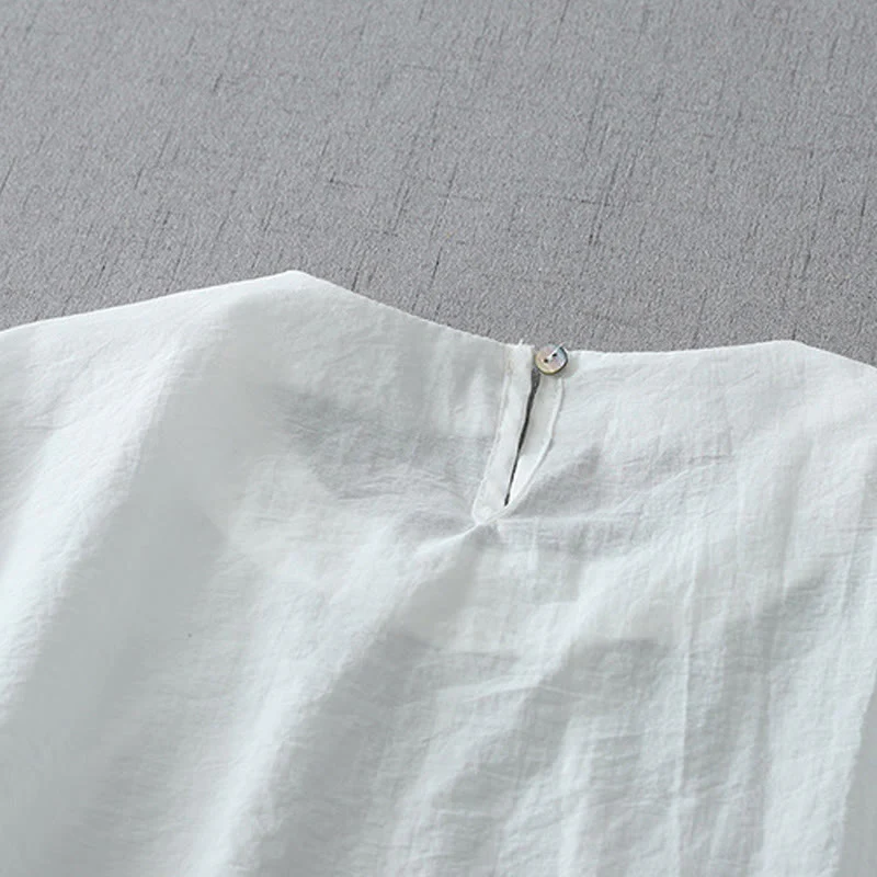 Buddha Stones Beads Crew Neck Design Cotton Short Sleeve Women's Shirt