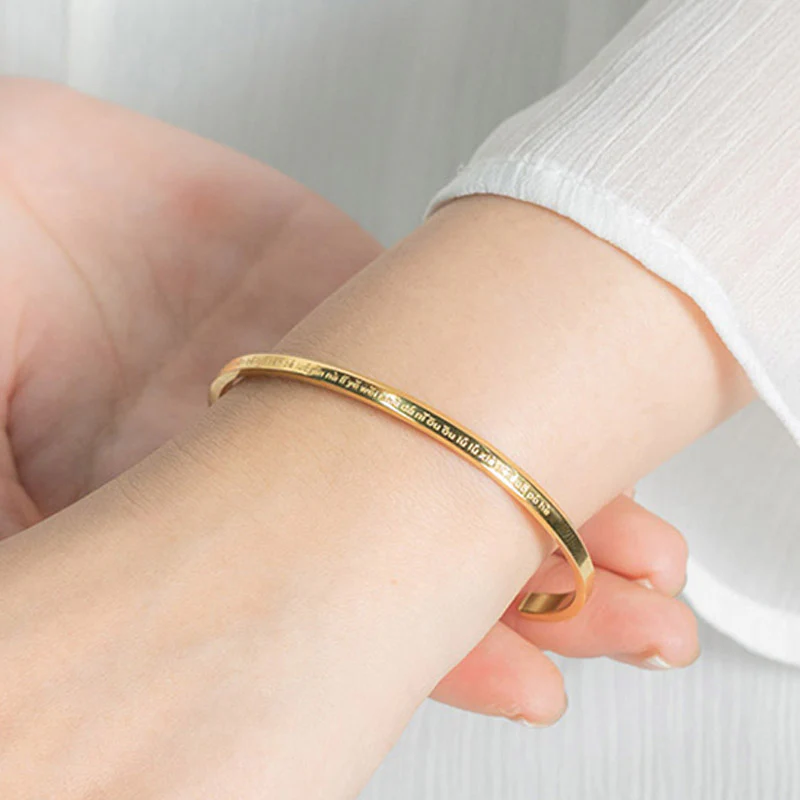 Buddha Stones Six True Words Engraving Titanium Steel Blessing Protection Bracelet