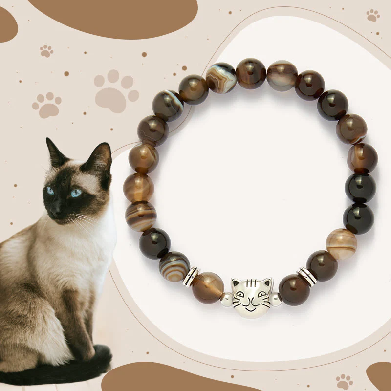 Buddha Stones Chocolate Siamese Cat Natural Brown Striped Agate Bead Stability Bracelet