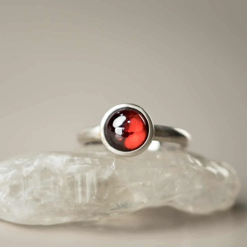 Buddha Stones Natural 925 Sterling Silver Garnet Adjustable Inserted Calm Ring