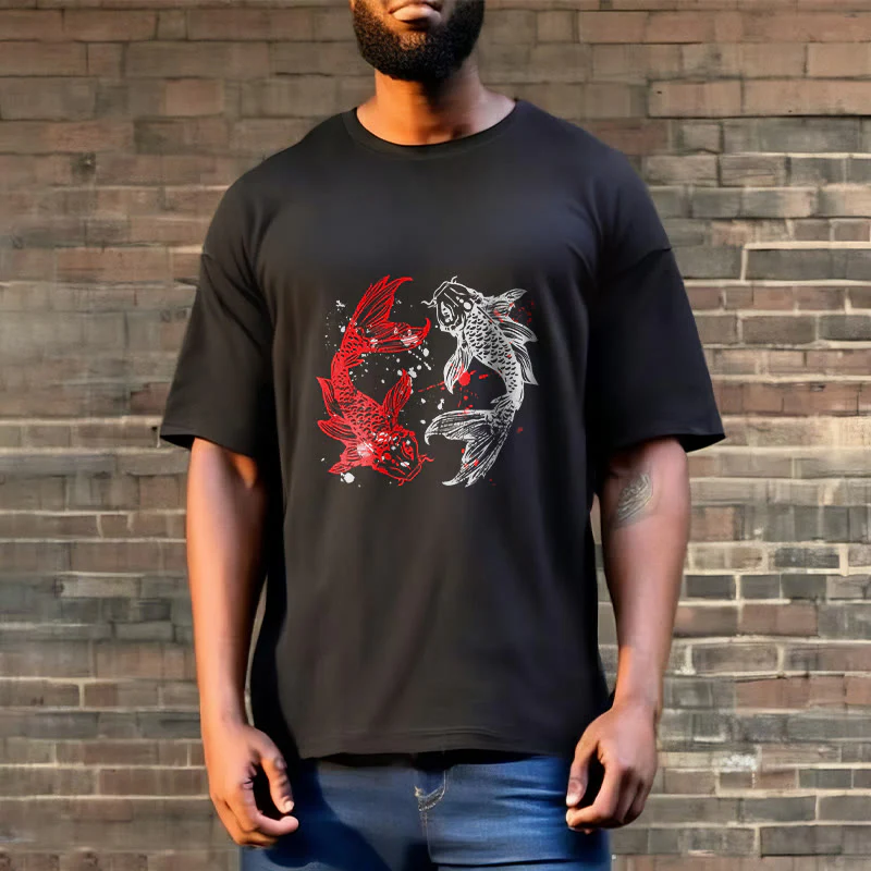 Buddha Stones Red Black Koi Fish Tee T-shirt