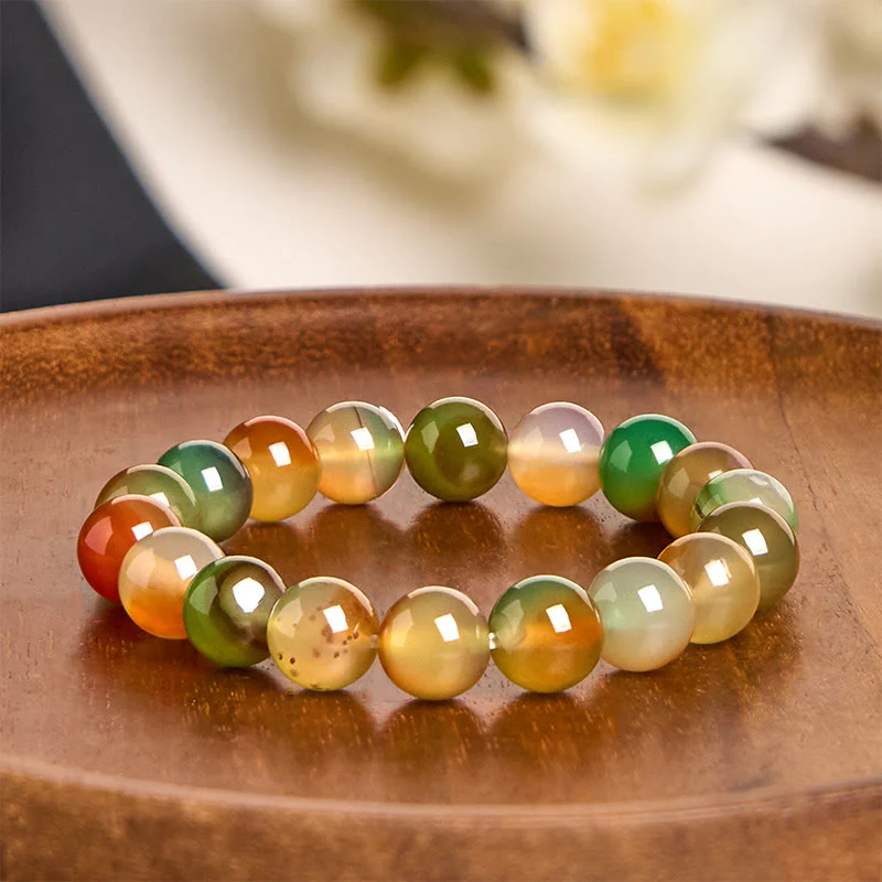 Buddha Stones Natural Colorful Peacock Agate Courage Purify Bracelet