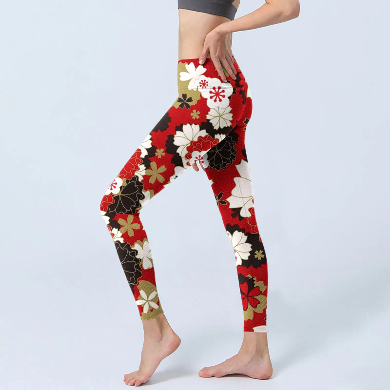 Buddha Stones Cherry Blossom Petals Pattern Print Gym Leggings Women's Yoga Pants