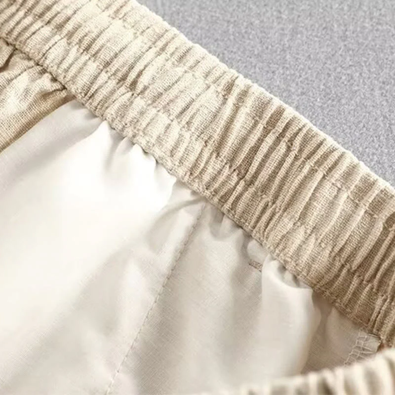 Buddha Stones Drawstring Elastic Waist Cotton Linen Men's Shorts With Pockets