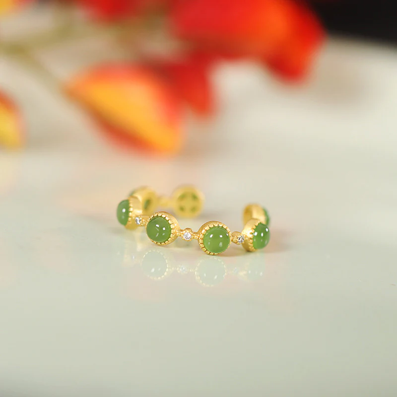 Buddha Stones Cyan Jade Healing Calm Adjustable Ring