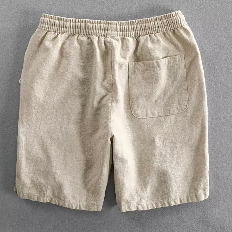 Buddha Stones Drawstring Elastic Waist Cotton Linen Men's Shorts With Pockets