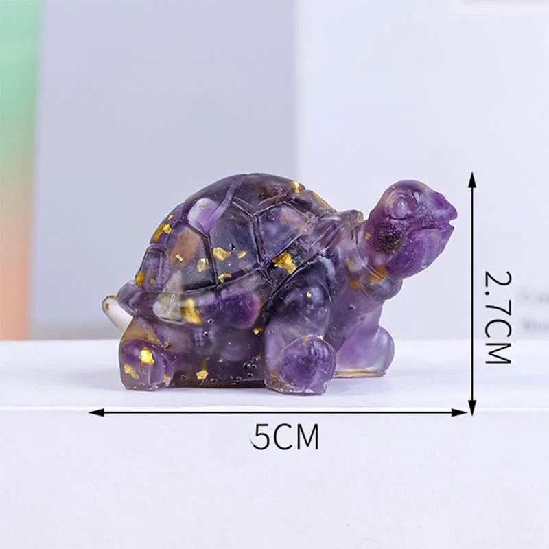Buddha Stones Natural Crystal Gravel Drip Resin Small Turtle Decoration Statue