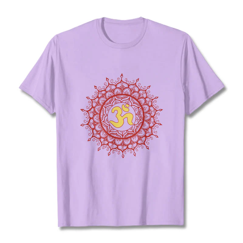 Buddha Stones Casual Red Mandala Om Symbol Pattern Cotton Tee T-shirt