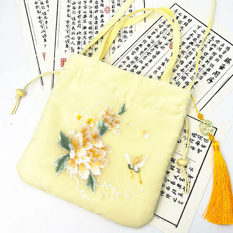 Buddha Stones Lotus Peony Epiphyllum Phoenix Suzhou Embroidery Cotton Linen Tote Crossbody Bag Shoulder Bag Handbag