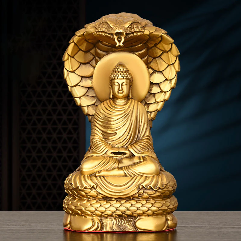 Buddha Stones Buddha Shakyamuni Snake Figurine Serenity Copper Statue Home Offering Decoration