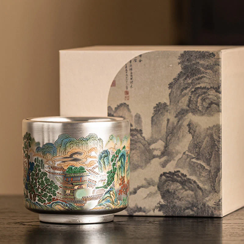 Buddha Stones Fish Lotus Seaweed Valley Mountains Pine Tree Dragon Teacup Kung Fu Tea Cup With Gift Box
