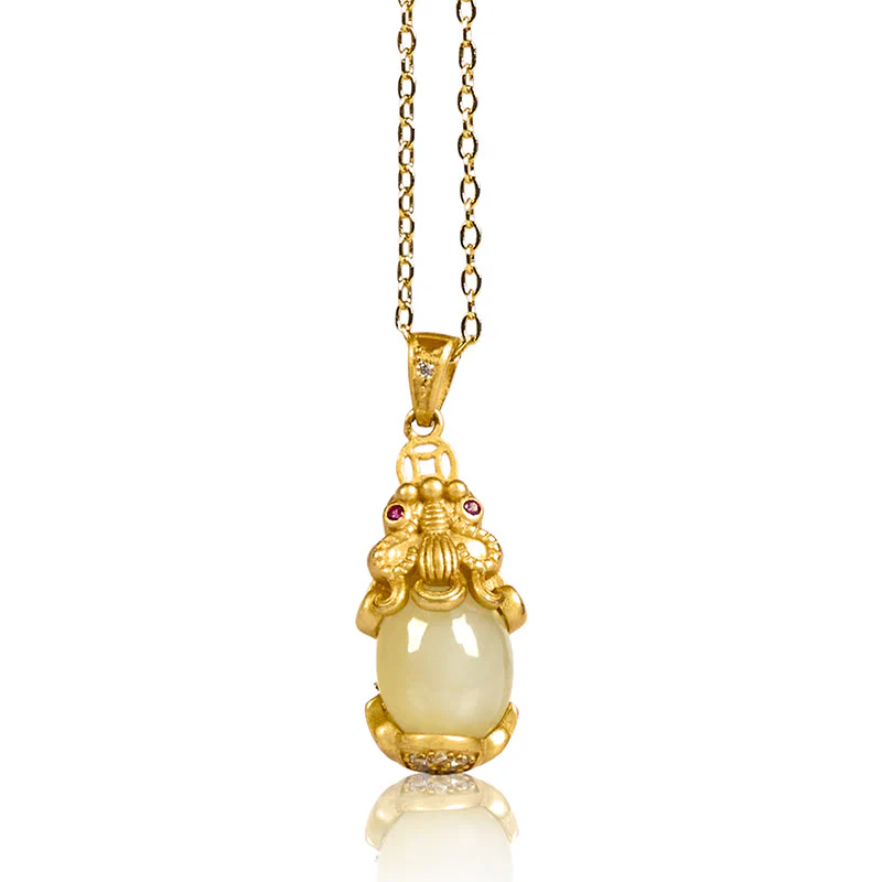 Buddha Stones White Jade PiXiu Wealth Luck Chain Necklace Pendant