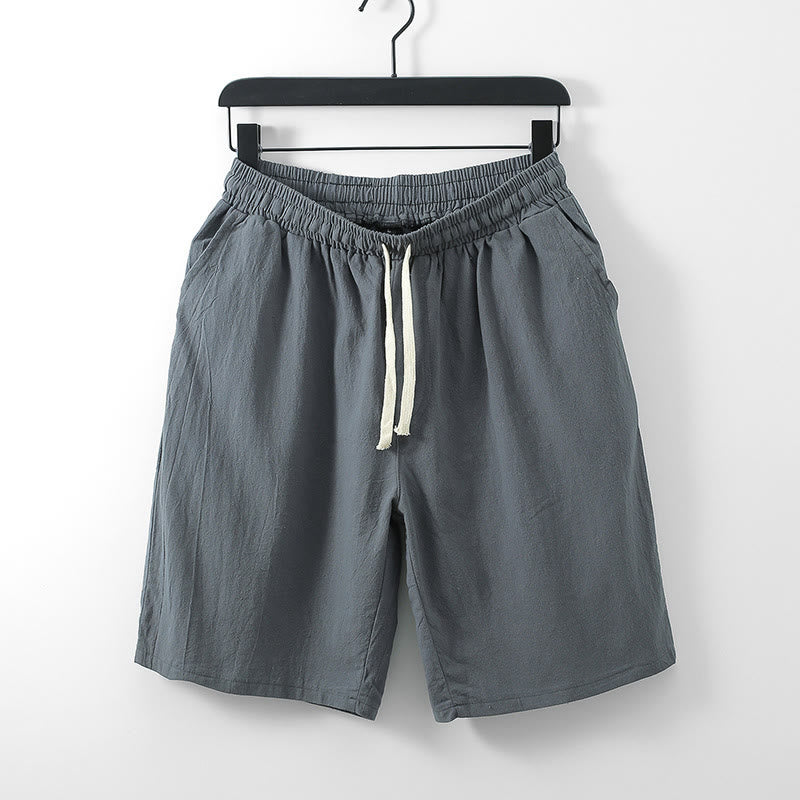 Buddha Stones Casual Solid Color Men's Straight Shorts With Pockets Cotton Shorts Men's Pants
