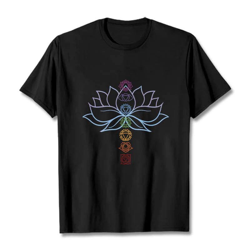 Buddha Stones Pastel Hues Lotus Flower Chakra Symbols Meditation Cotton Tee T-shirt