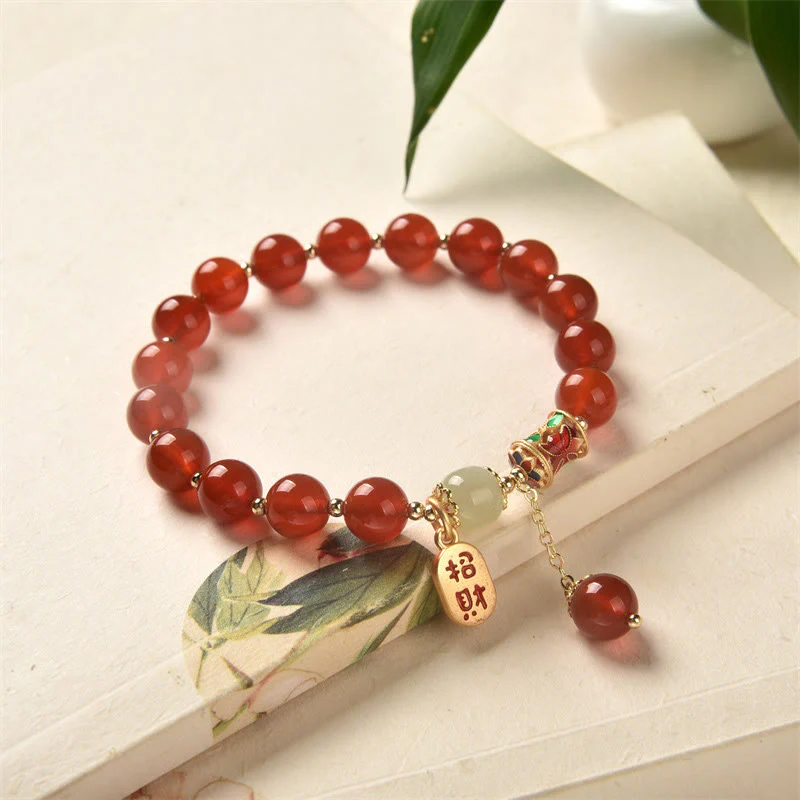 Buddha Stones Natural Red Agate Jade Confidence Fortune Blessing Charm Bracelet