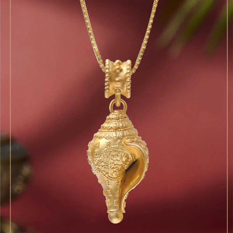 Buddha Stones 999 Sterling Silver Shankha Conch Shell Seashell Lucky Necklace Pendant