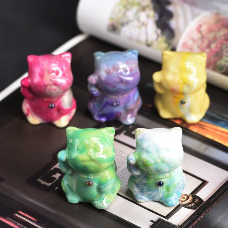 Buddha Stones Cute Mini Cat Rosewood Lacquer Craft Warmth Decoration Random Color(Blind Box)