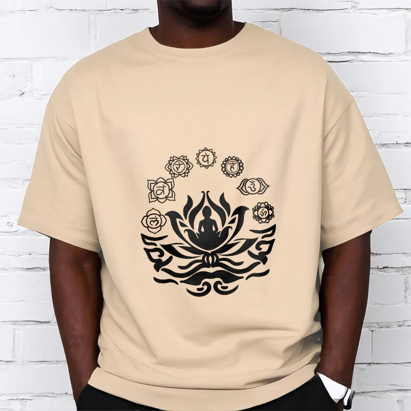 Buddha Stones OM Symbol Sanskrit Mantras Buddha Lotus Flower Design Tee T-shirt