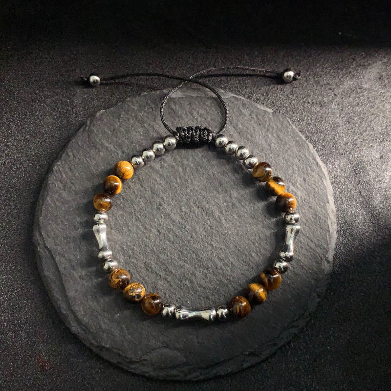 Buddha Stones Cute Bone Pattern Tiger Eye Courage Beads Bracelet