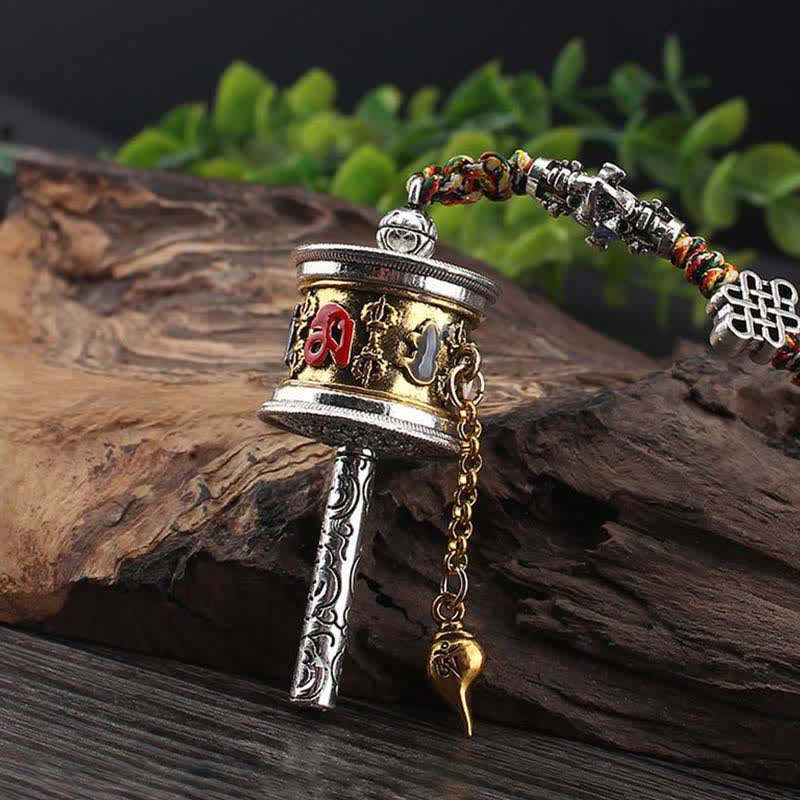 Buddha Stones Tibet Om Mani Padme Hum Prayer Wheel Peace Rotatable Bag Car Hanging Decoration