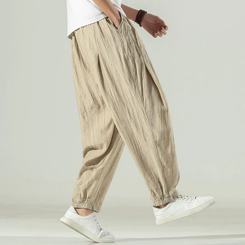 Buddha Stones Cotton Men's Drawstring Harem Pants With Pockets