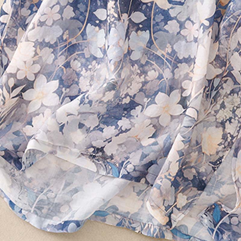 Buddha Stones White Flowers Crew Neck Cotton Half Sleeve Women's Shirt