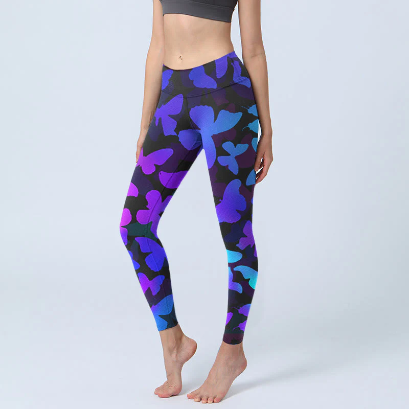 Buddha Stones Gradient Butterfly Print Exercise Leggings Women's Yoga Pants