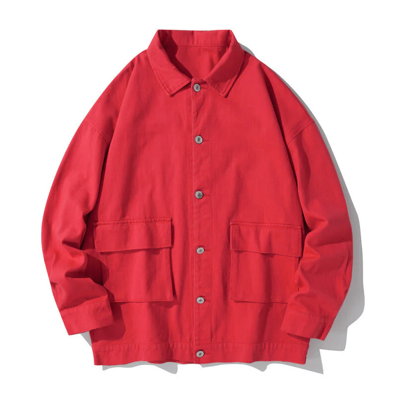 Buddha Stones Long Sleeve Button Stand Collar Design Men's Cotton Jacket Shirt With Pockets