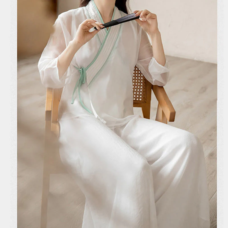 Buddha Stones Retro Prayer Zen Spiritual Meditation Practice Chiffon Clothing Women's Set